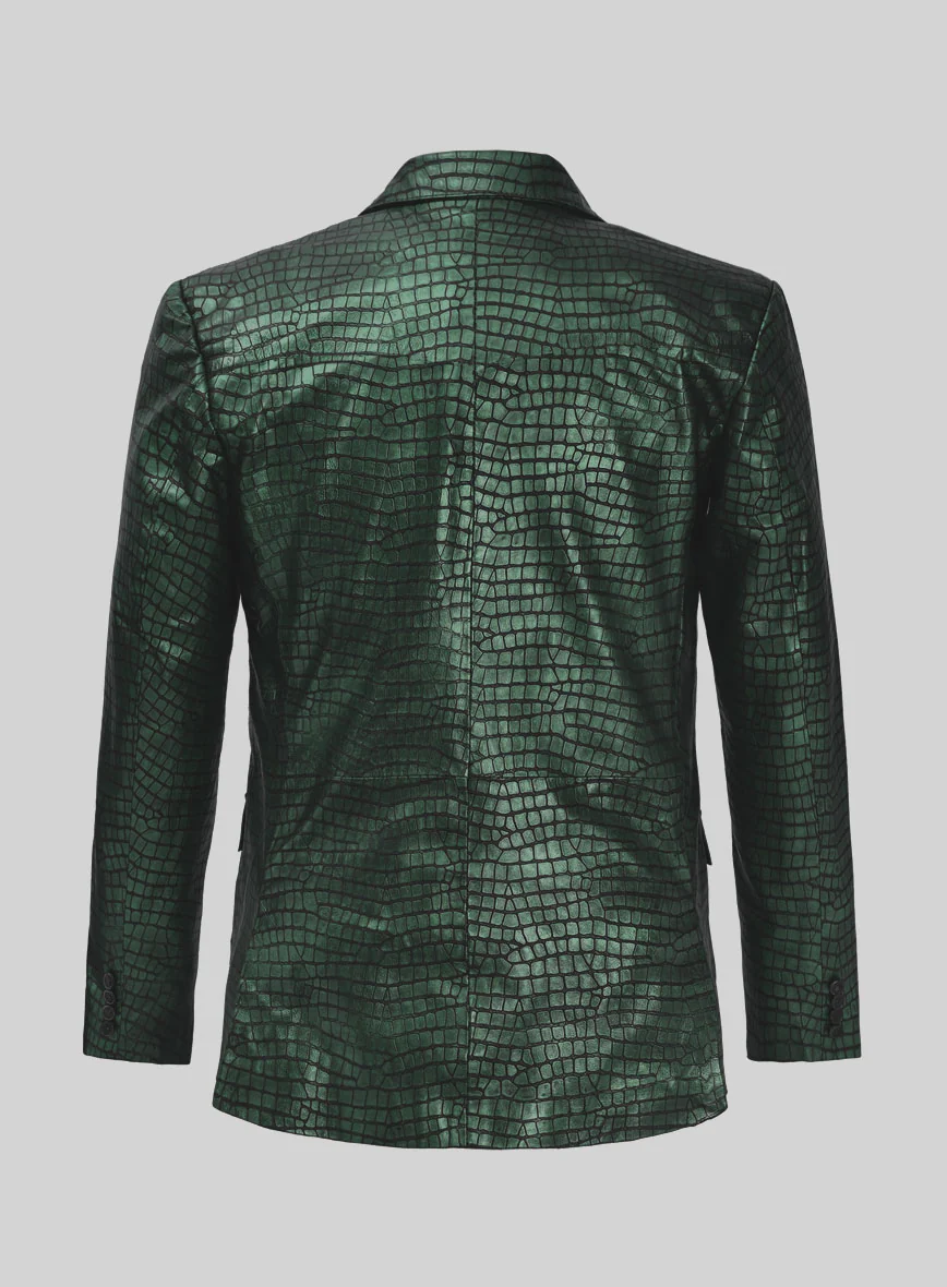Croc Metallic Green Leather Blazer - Image 2