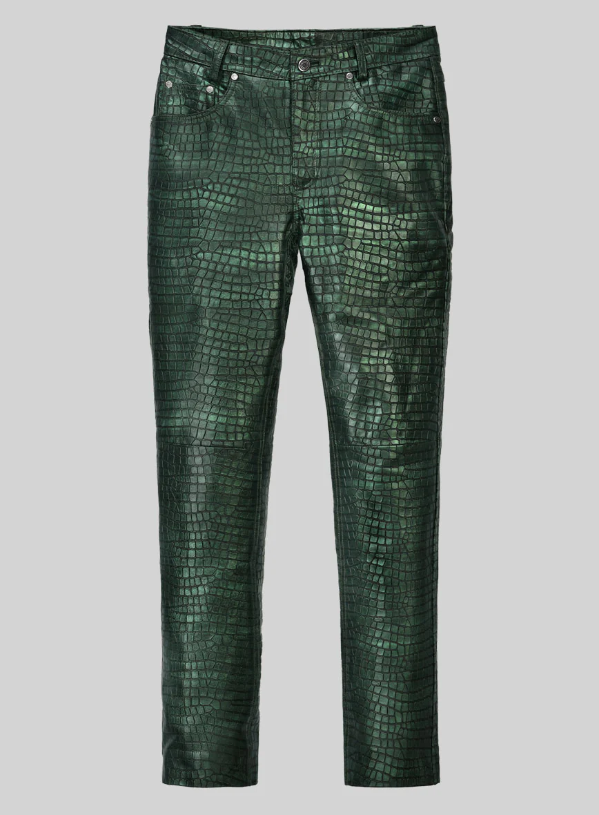 Croc Metallic Green Leather Jeans