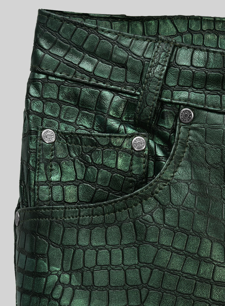Croc Metallic Green Leather Jeans - Image 2