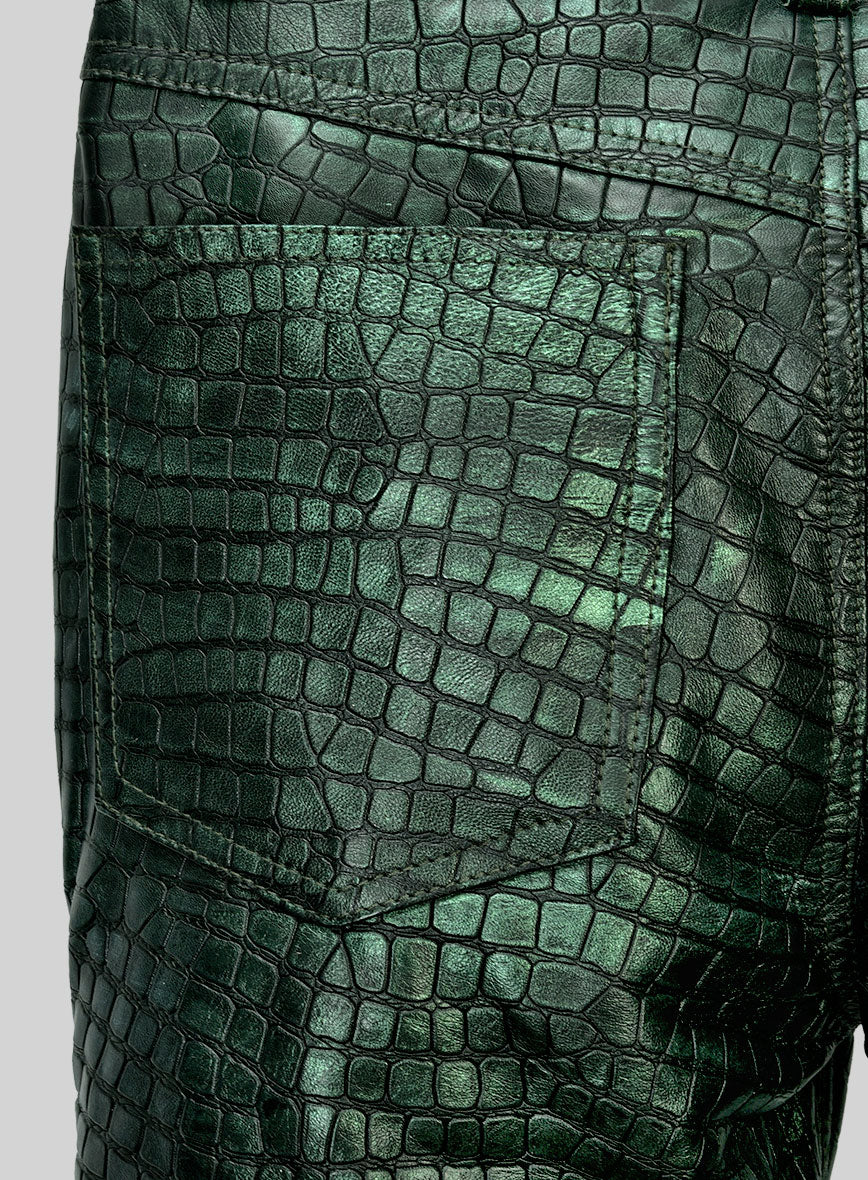 Croc Metallic Green Leather Jeans - Image 3