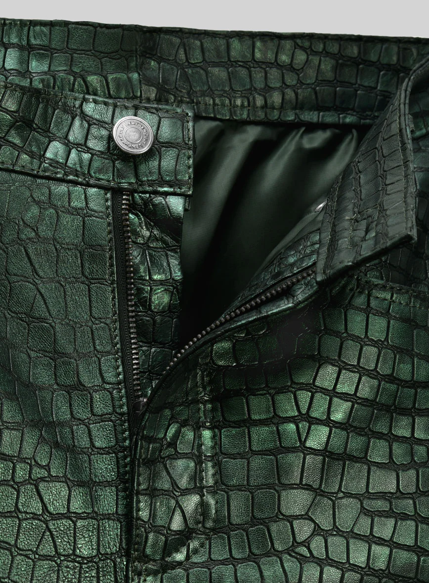 Croc Metallic Green Leather Jeans - Image 4