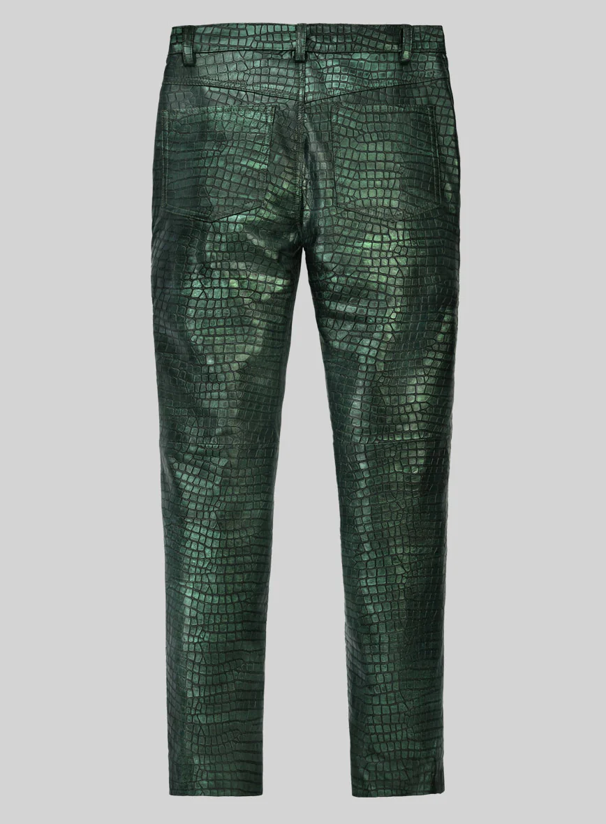 Croc Metallic Green Leather Jeans - Image 5
