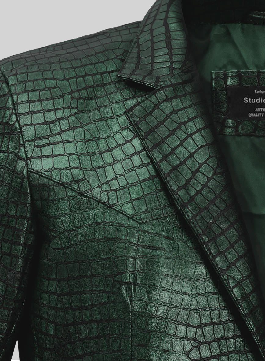 Croc Metallic Green Western Leather Blazer - Image 3