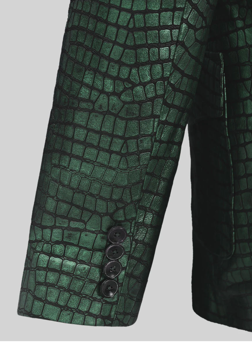 Croc Metallic Green Western Leather Blazer - Image 4