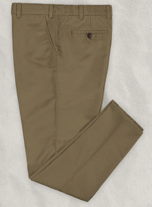Washed Dark Beige Feather Cotton Canvas Stretch Chino Pants - Image 2