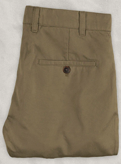 Washed Dark Beige Feather Cotton Canvas Stretch Chino Pants - Image 4