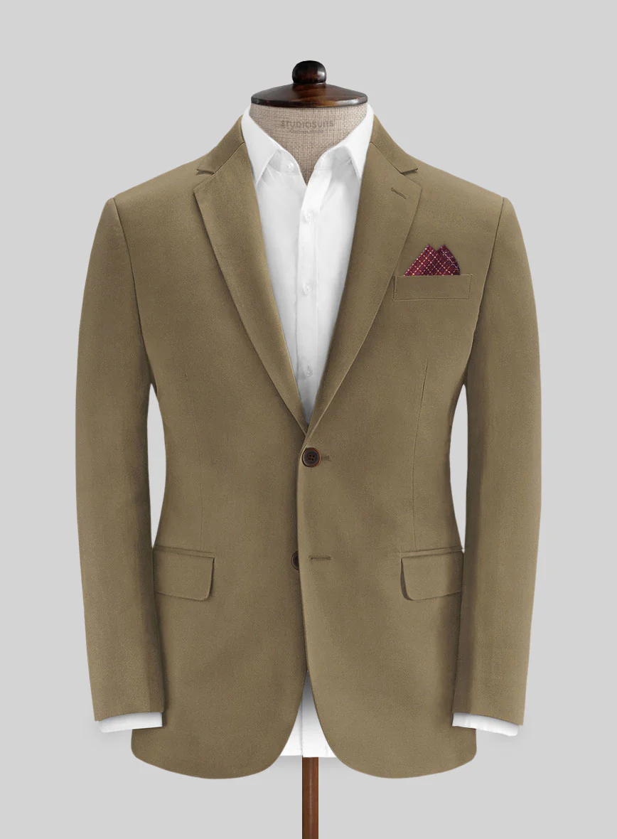 Dark Beige Feather Cotton Canvas Stretch Suit - Image 3