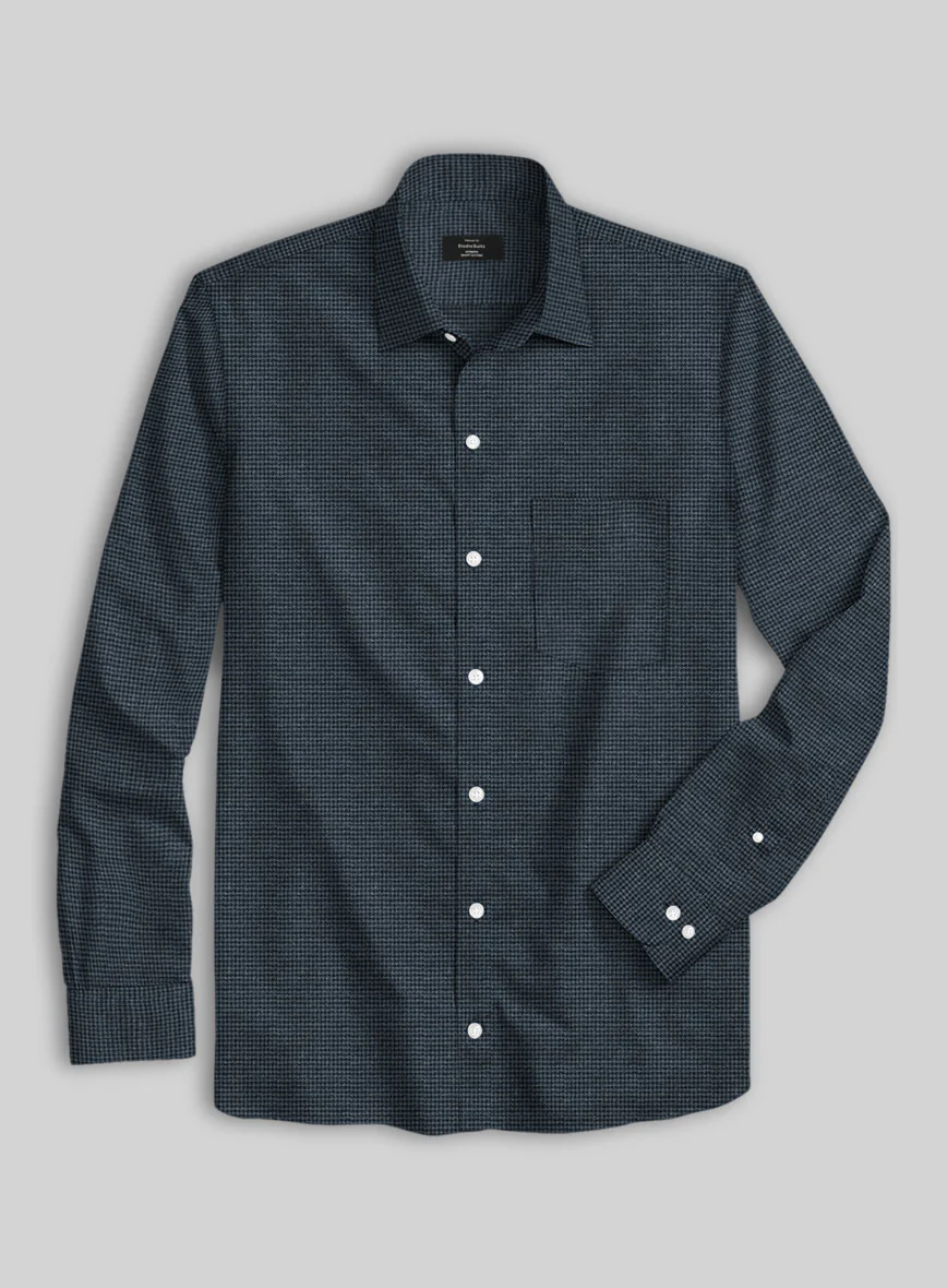 Dark Blue Mini Houndstooth Cotton Shirt - Image 3