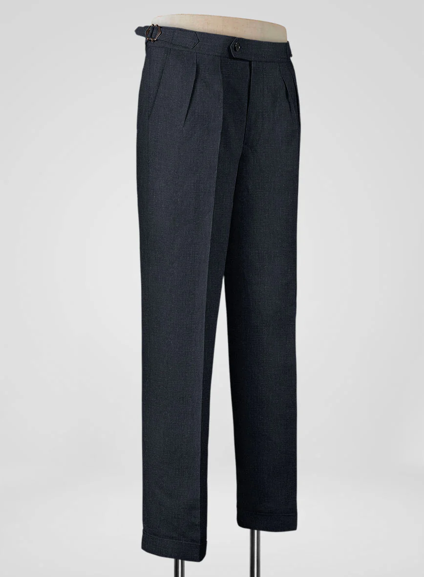 Dark Blue Linen Highland Trousers - Image 2