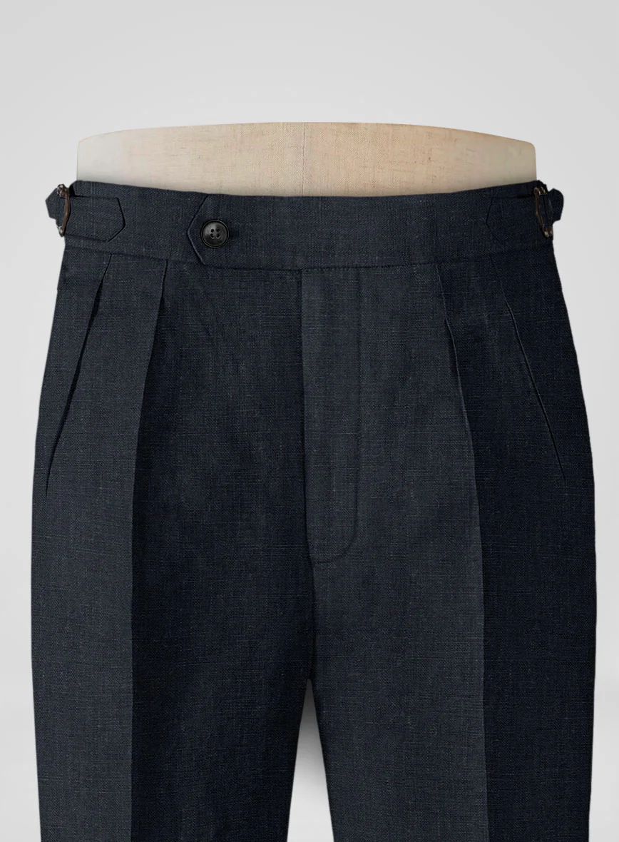 Dark Blue Linen Highland Trousers - Image 4