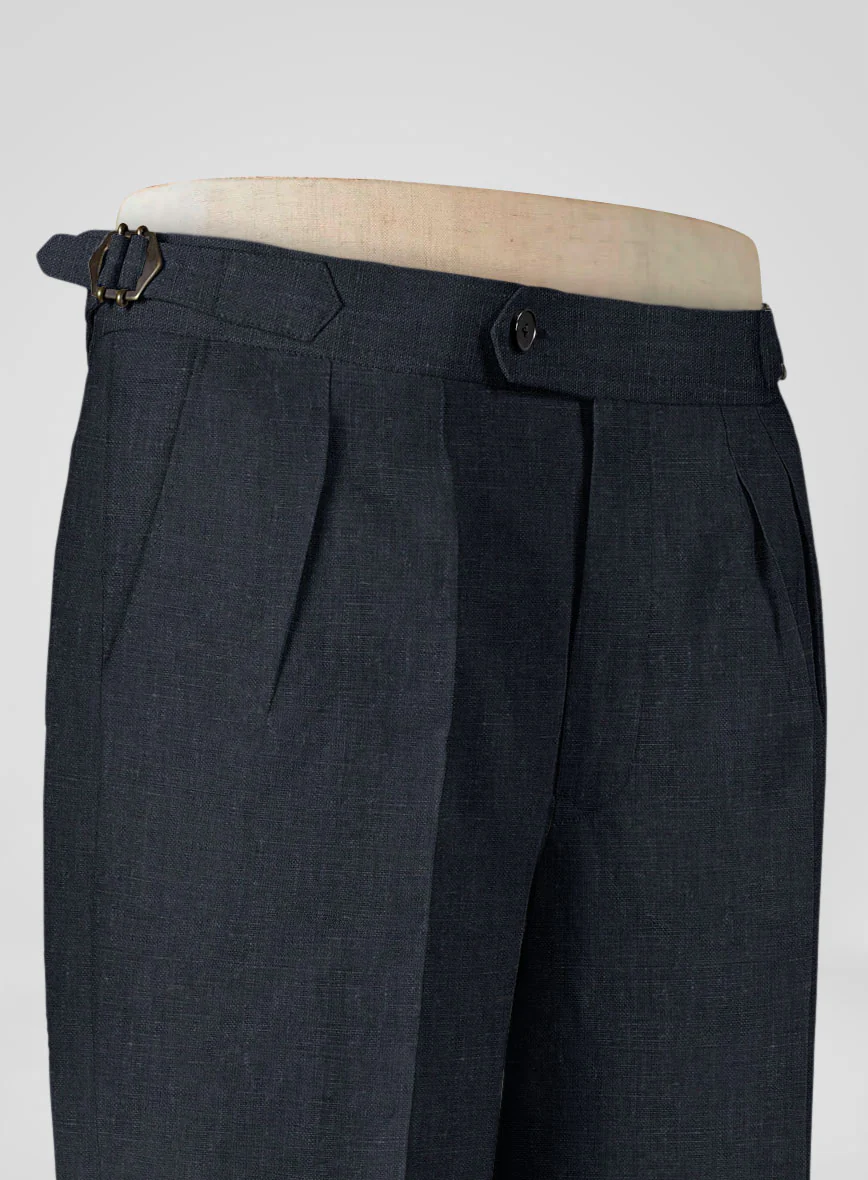 Dark Blue Linen Highland Trousers - Image 6