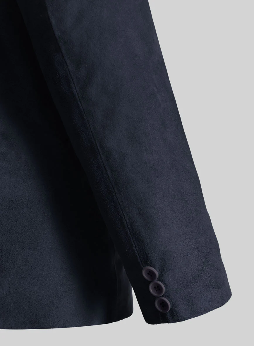 Dark Blue Suede Leather Blazer - Image 2