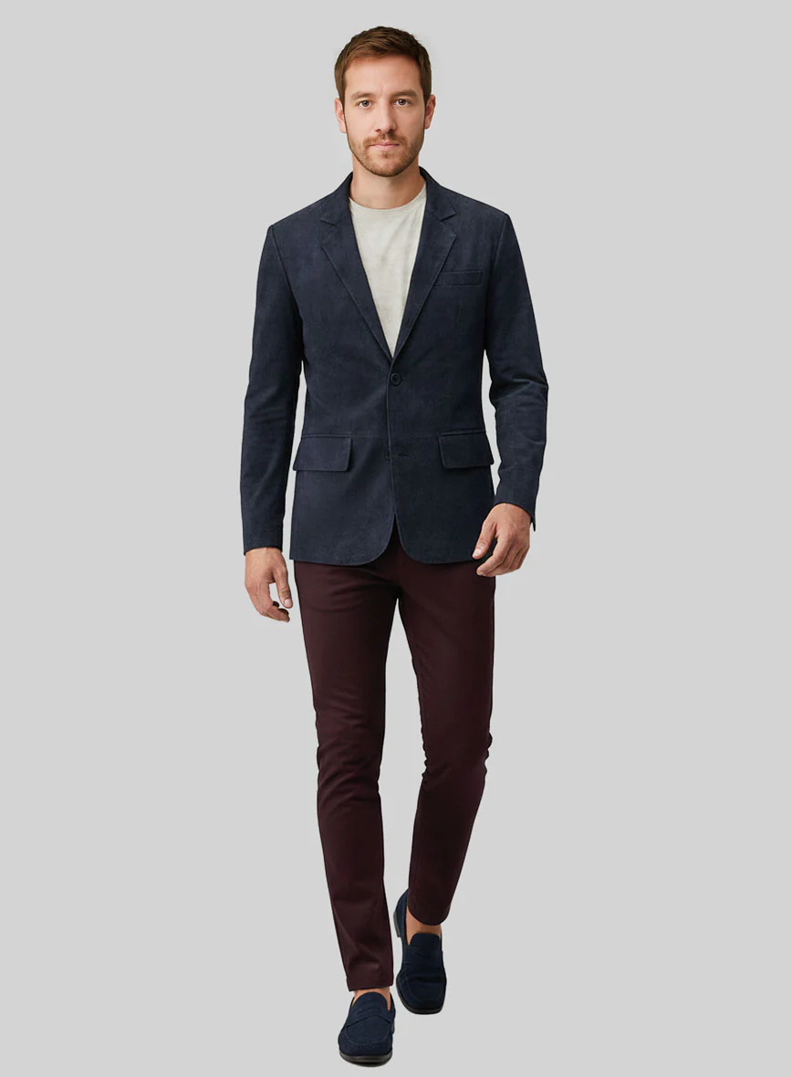 Dark Blue Suede Leather Blazer - Image 3