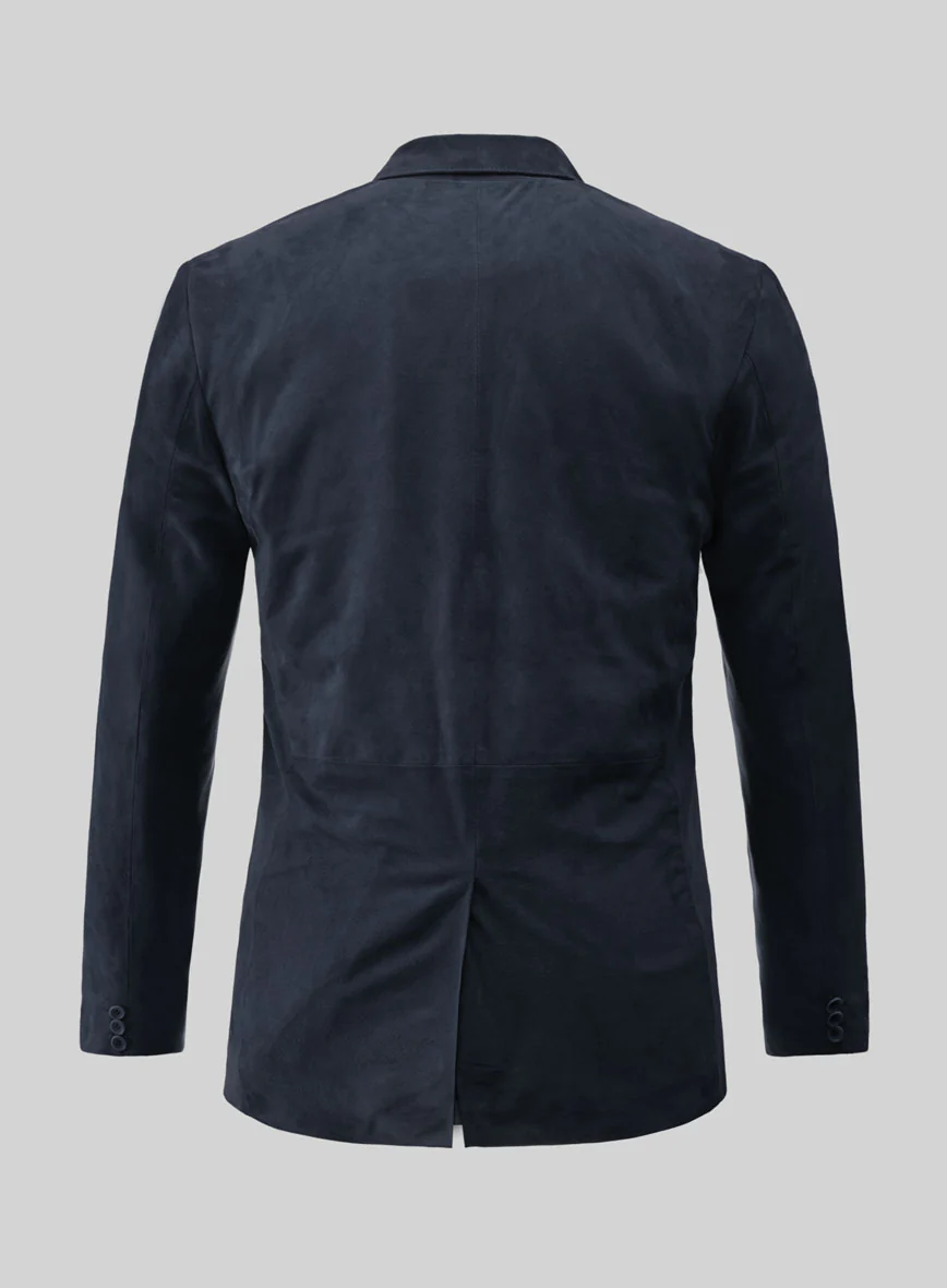 Dark Blue Suede Leather Blazer - Image 5