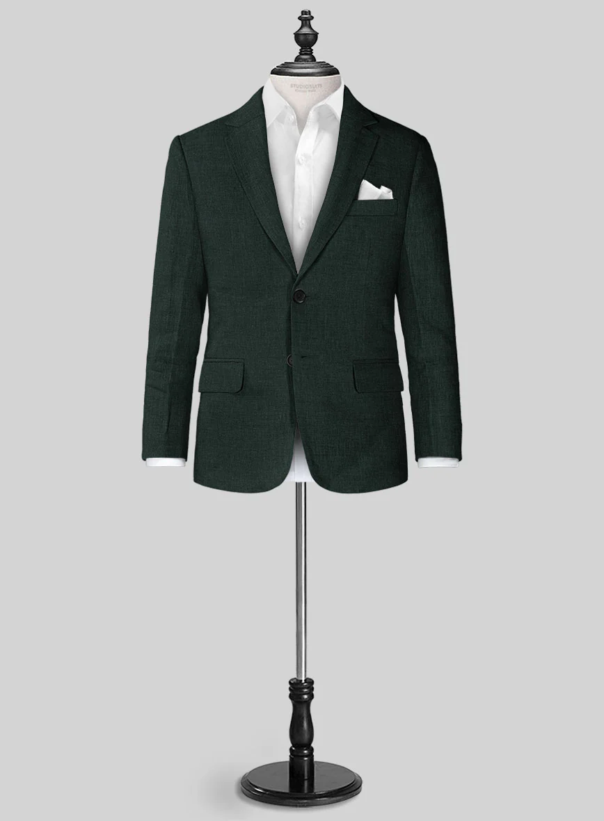 Dark Bottle Green Linen Boys Suit - Image 4