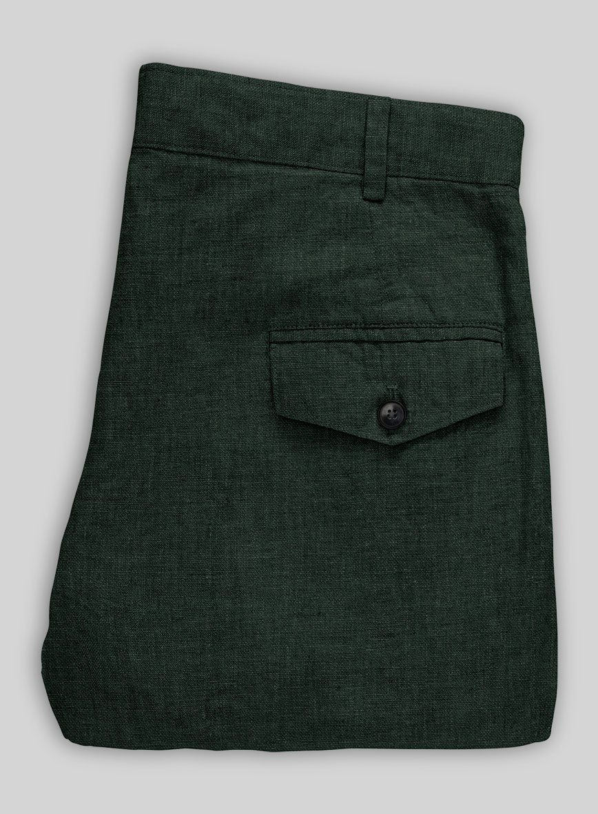Dark Bottle Green Linen Cargo Pants - Image 4