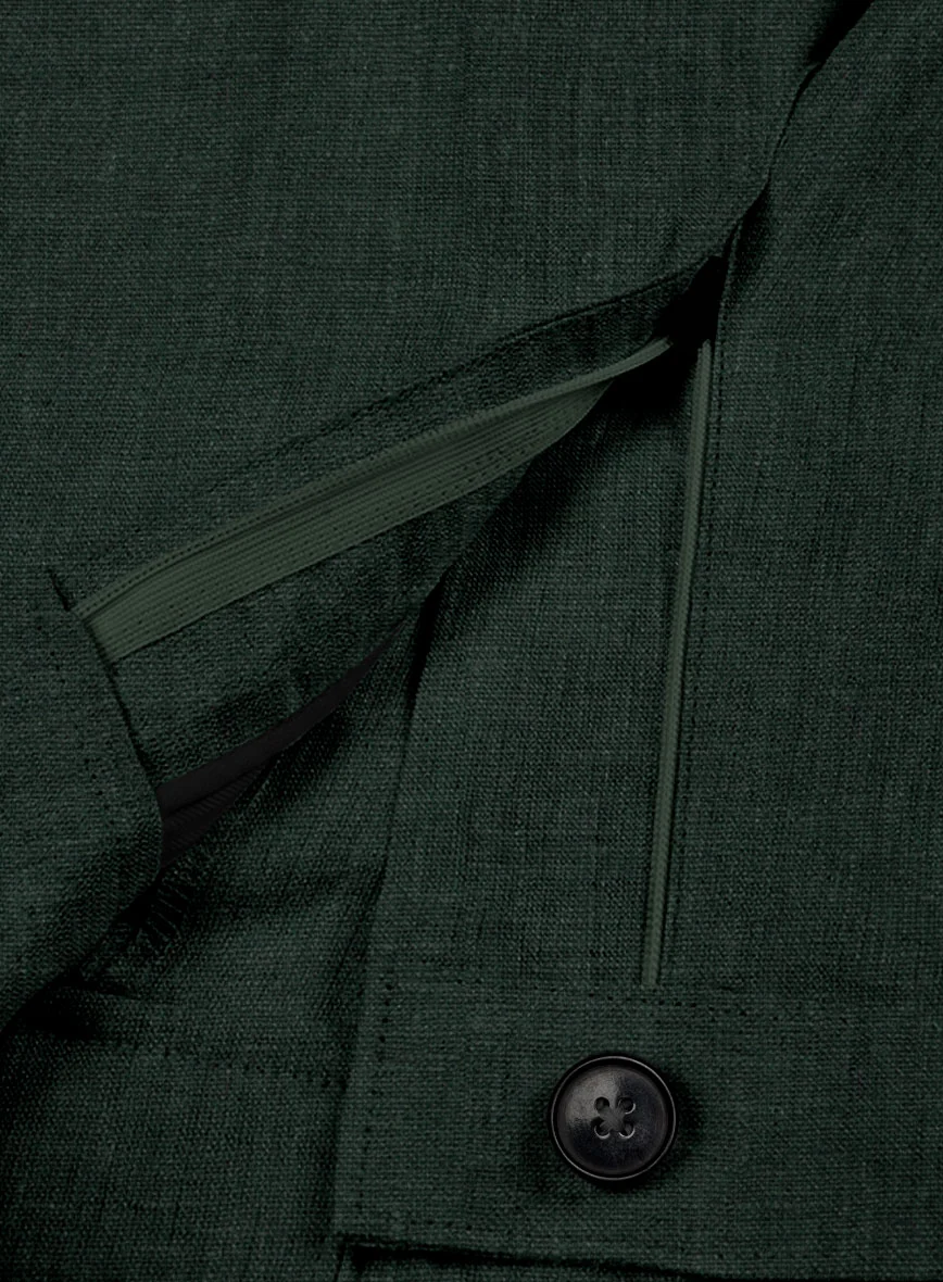 Dark Bottle Green Linen Cargo Pants - Image 6