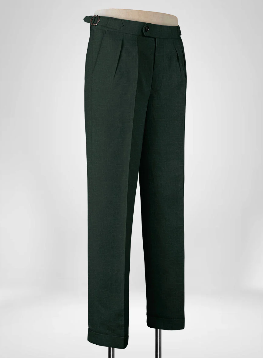 Dark Bottle Green Linen Highland Trousers - Image 2