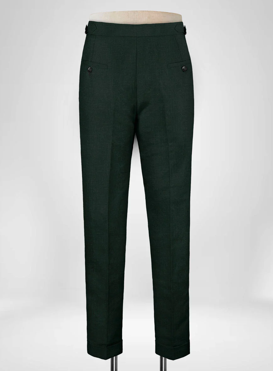 Dark Bottle Green Linen Highland Trousers - Image 3