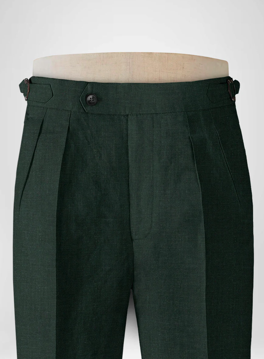 Dark Bottle Green Linen Highland Trousers - Image 4