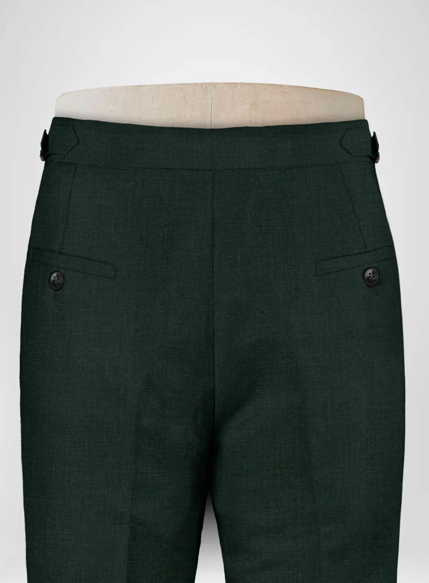 Dark Bottle Green Linen Highland Trousers - Image 5