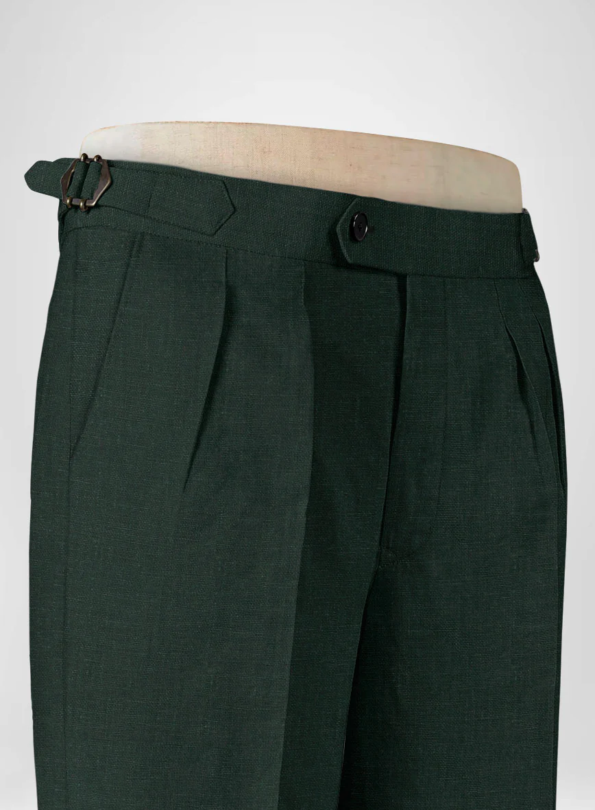 Dark Bottle Green Linen Highland Trousers - Image 6
