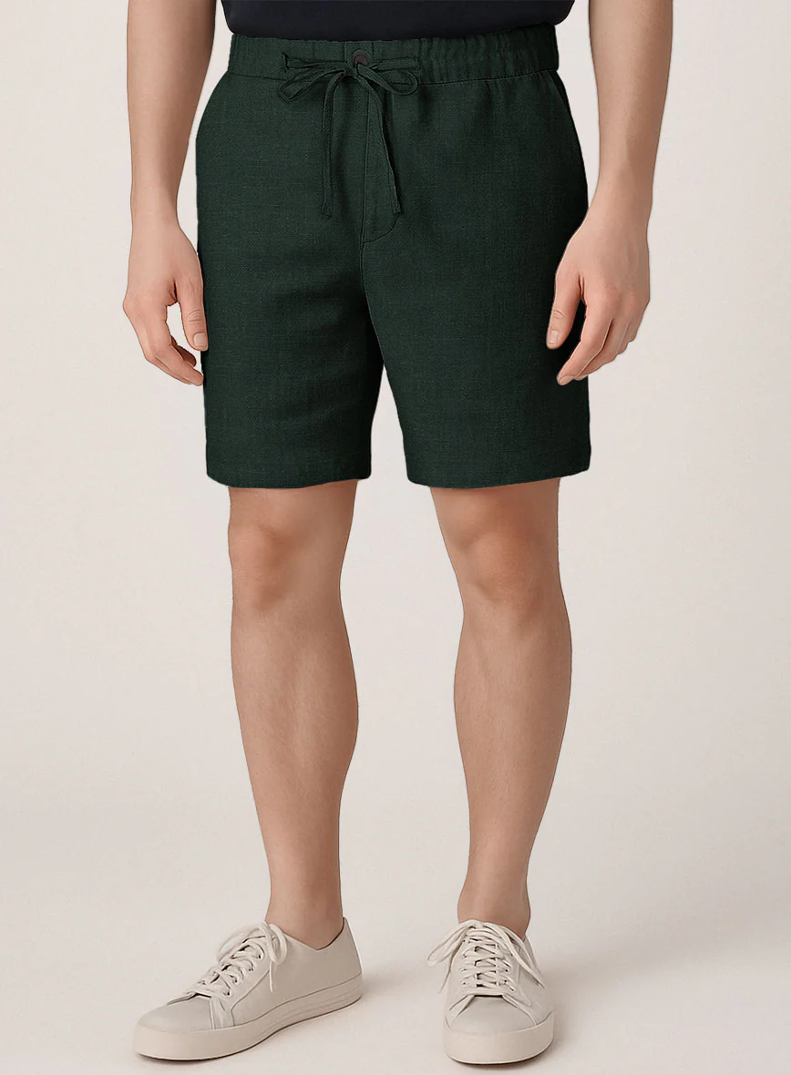 Dark Bottle Green Linen Shorts - Image 2