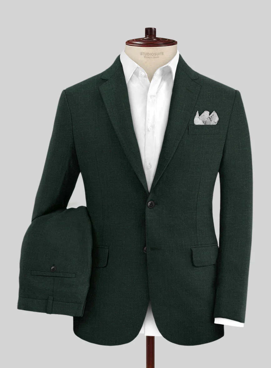 Dark Bottle Green Linen Suit - Image 2