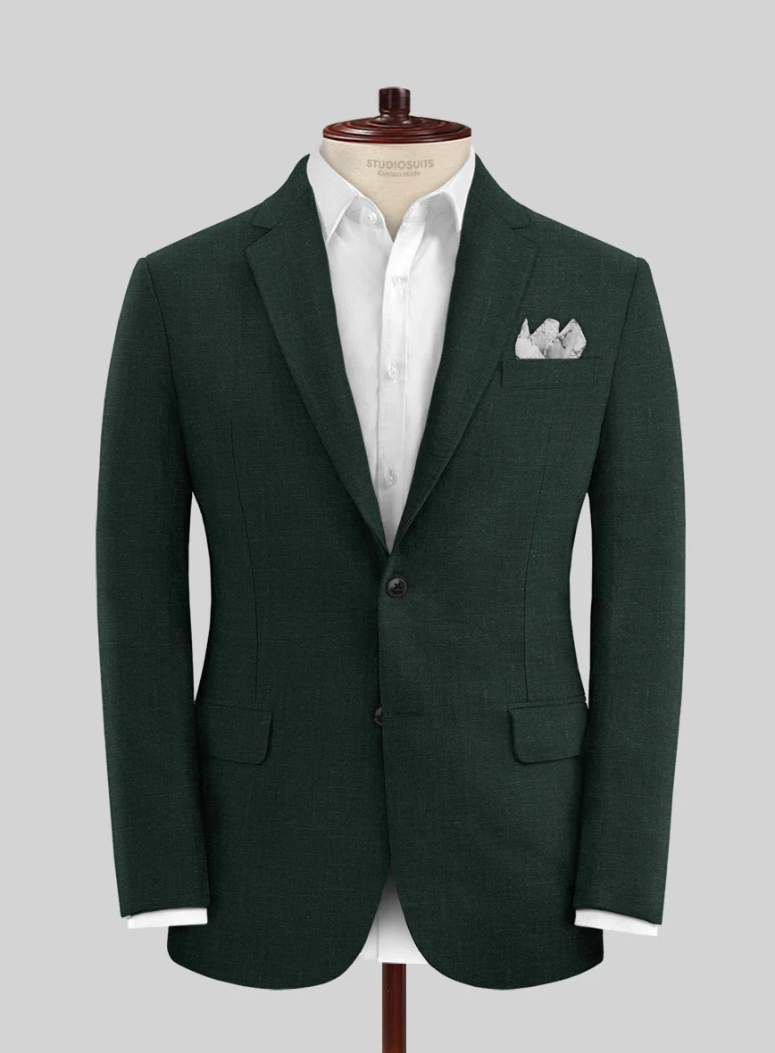 Dark Bottle Green Linen Suit - Image 4