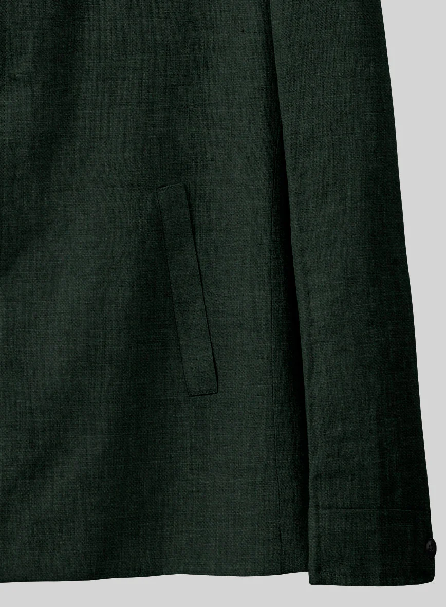 Dark Bottle Green Linen Zipper Jacket - Image 4