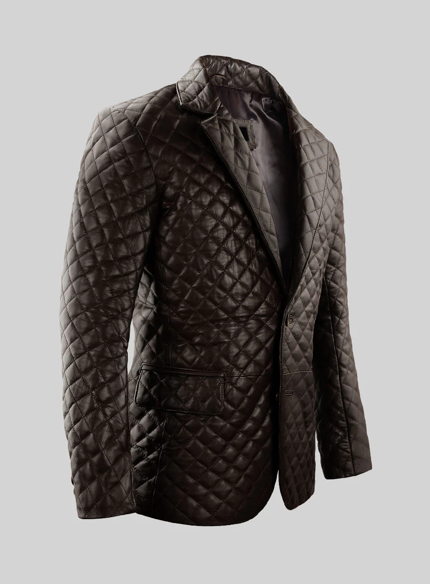 Dark Brown Bocelli Quilted Leather Blazer - Image 2
