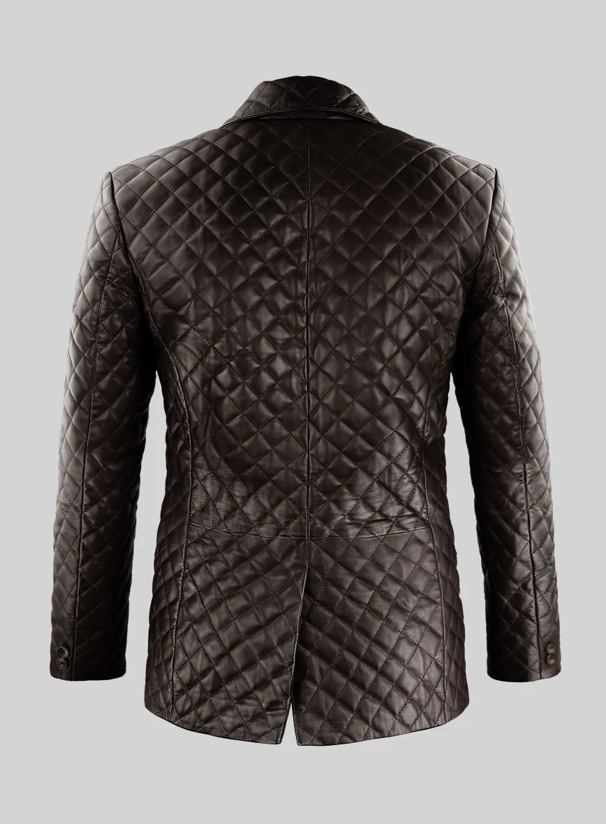 Dark Brown Bocelli Quilted Leather Blazer - Image 3