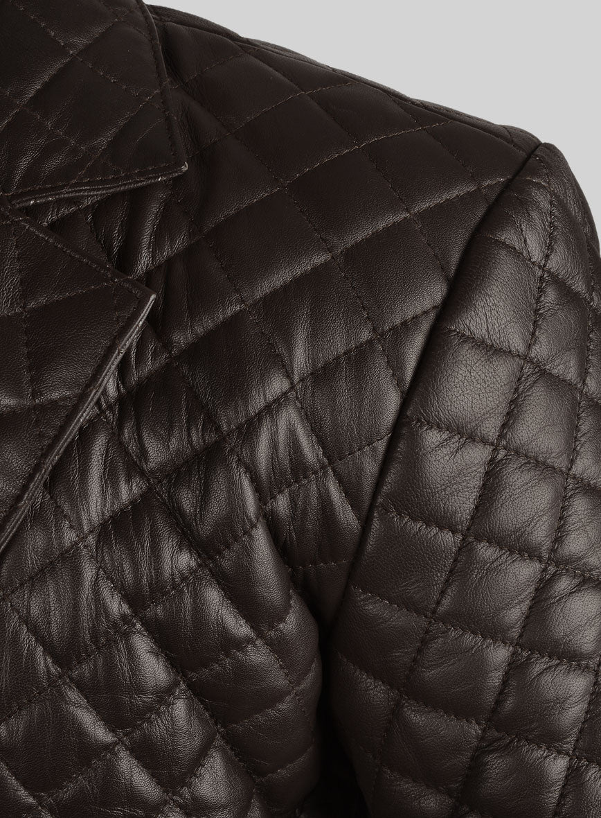 Dark Brown Bocelli Quilted Leather Blazer - Image 4
