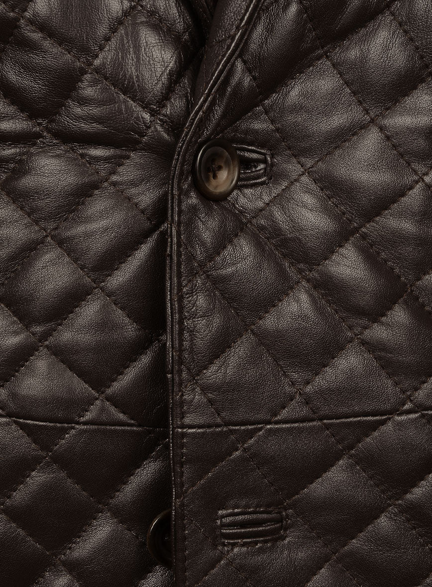 Dark Brown Bocelli Quilted Leather Blazer - Image 5