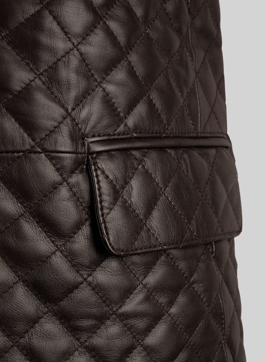 Dark Brown Bocelli Quilted Leather Blazer - Image 6