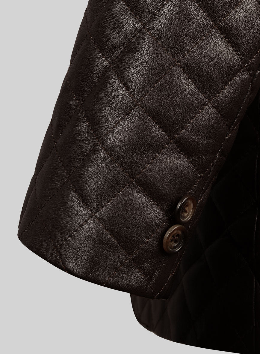 Dark Brown Bocelli Quilted Leather Blazer - Image 7