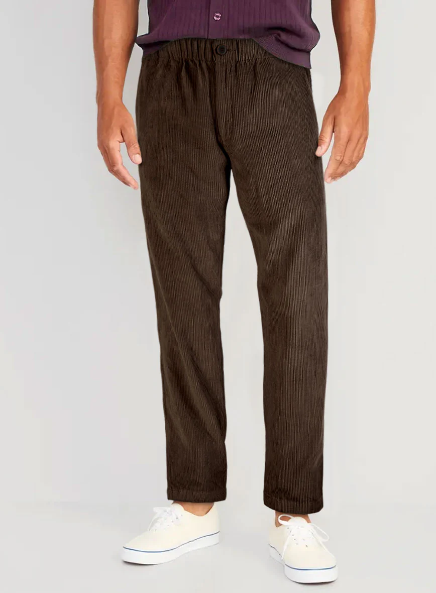 Dark Brown Stretch Pin Corduroy Easy Pants - Image 3