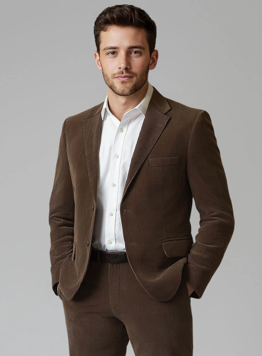 Dark Brown Stretch Pin Corduroy Suit - Image 3