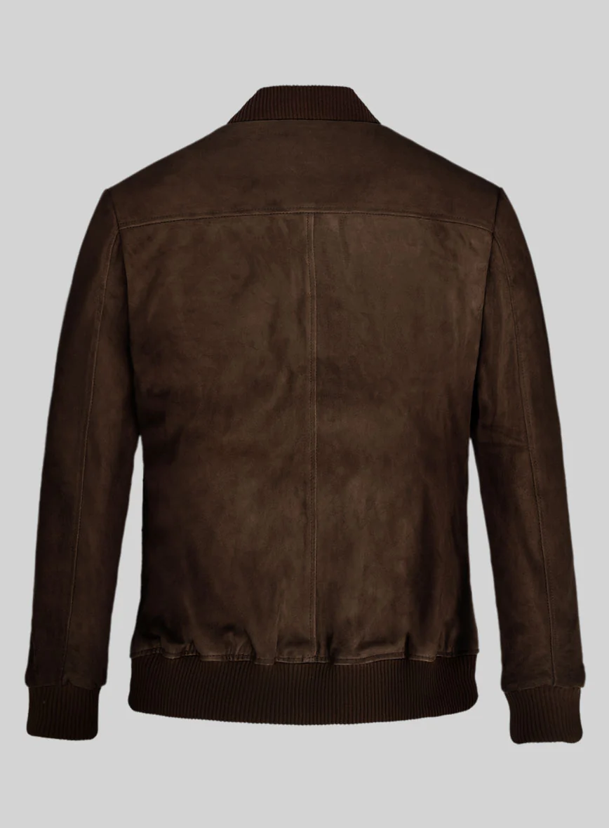 Dark Brown Suede Bomber Leather Jacket - Image 2