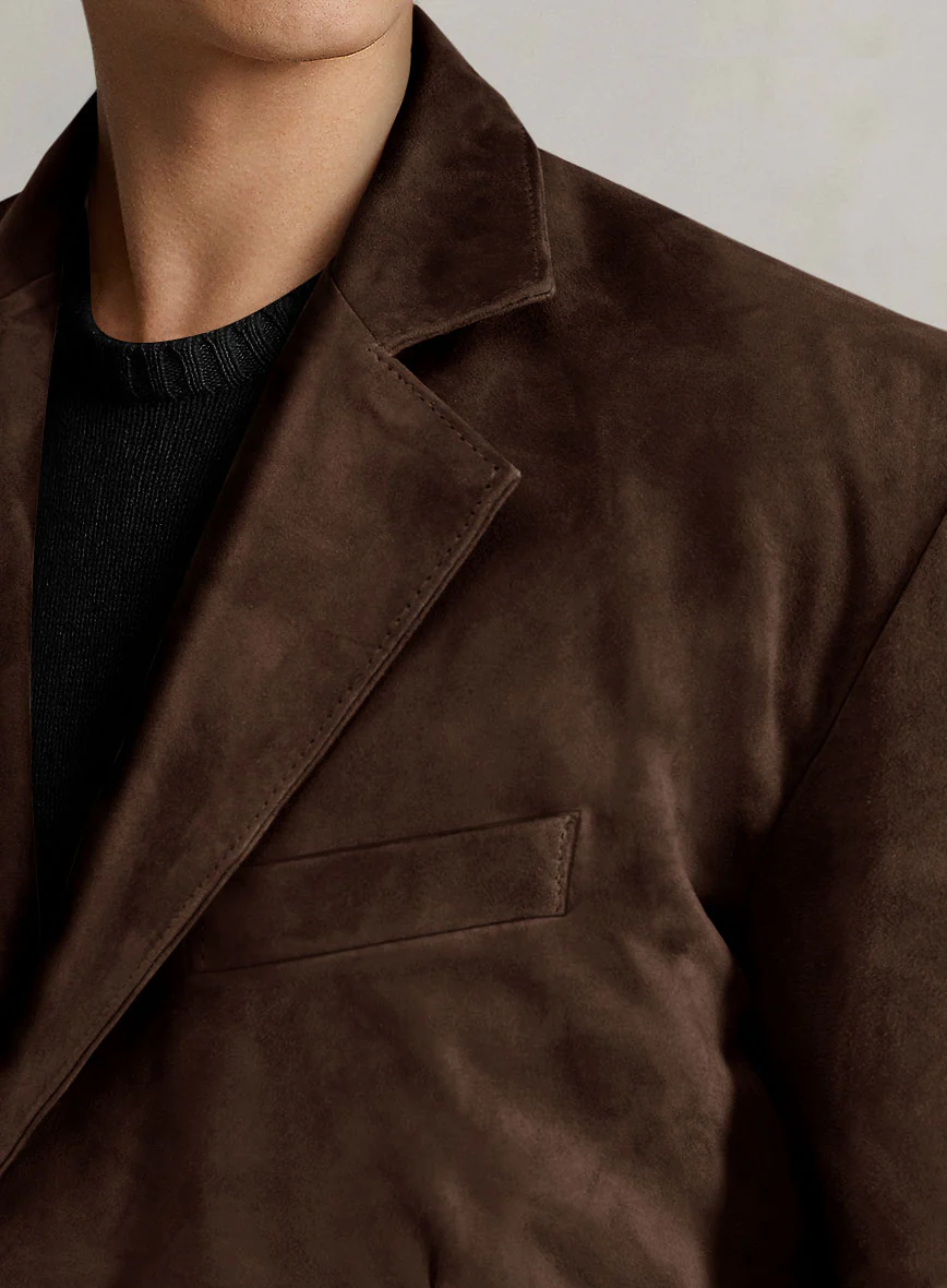Dark Brown Suede Leather Blazer - Image 5