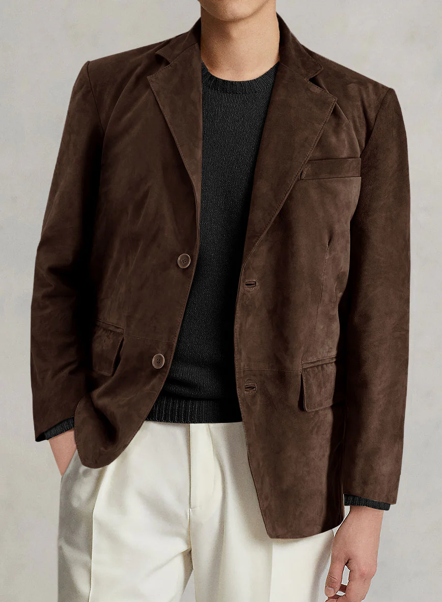 Dark Brown Suede Leather Blazer - Image 7