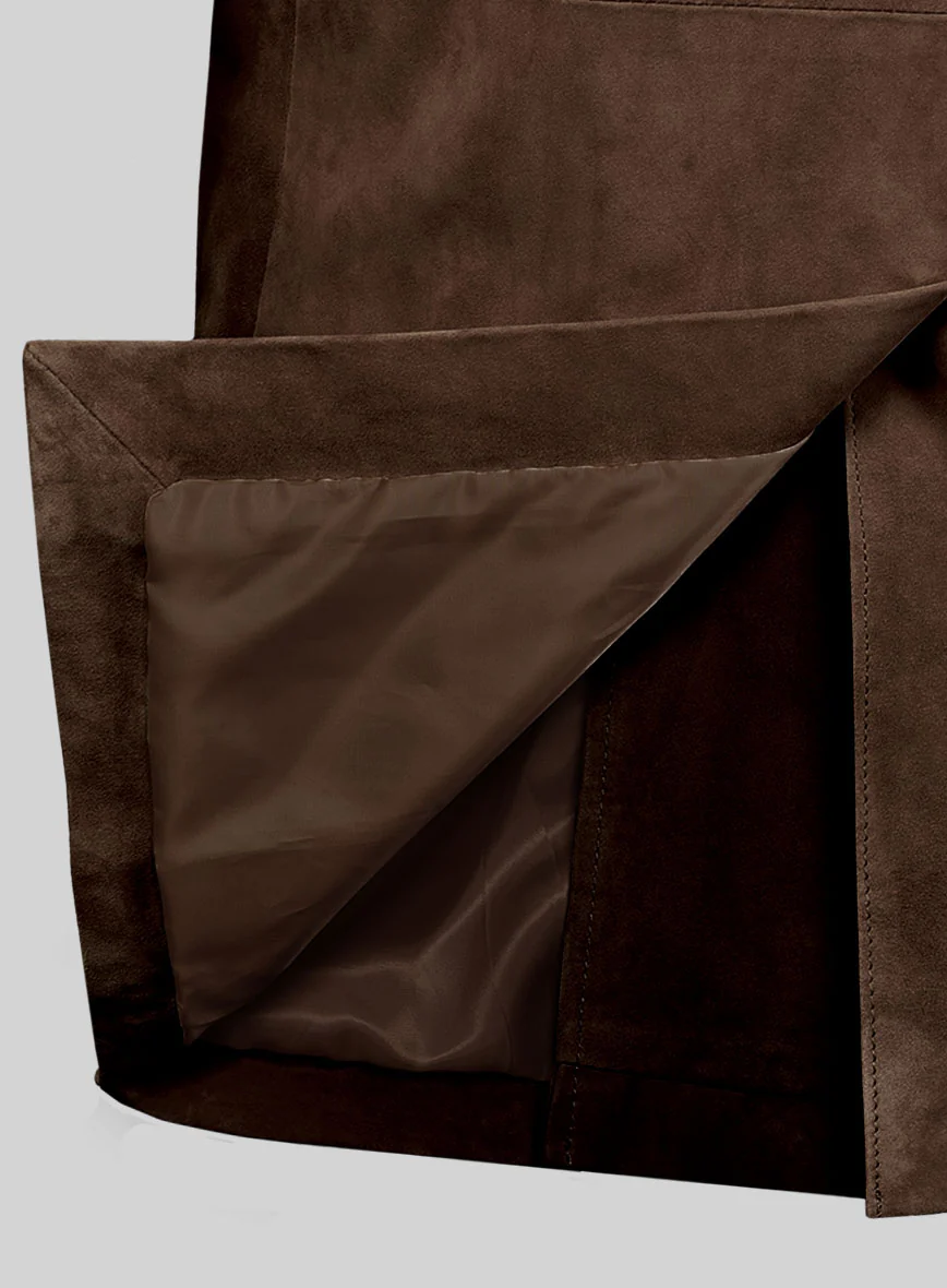 Dark Brown Suede Leather Pea Coat - Image 2
