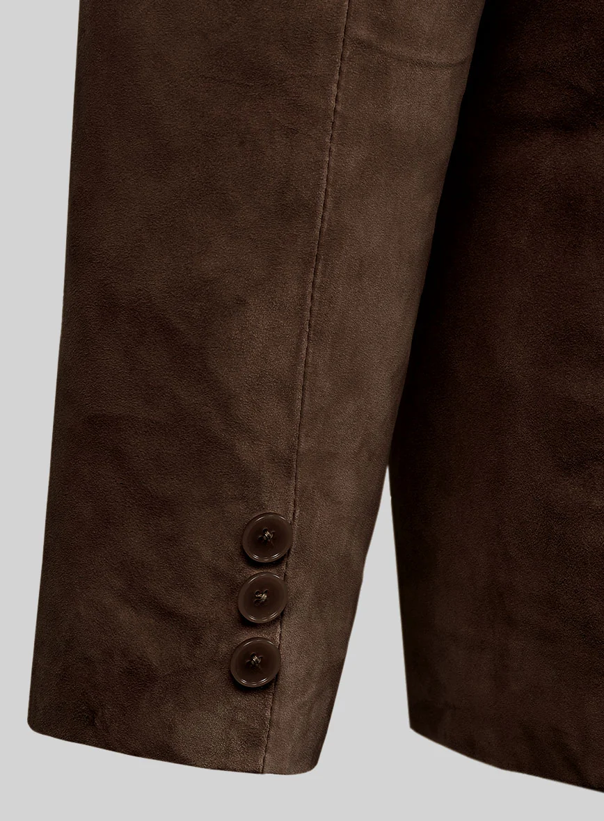 Dark Brown Suede Leather Pea Coat - Image 4