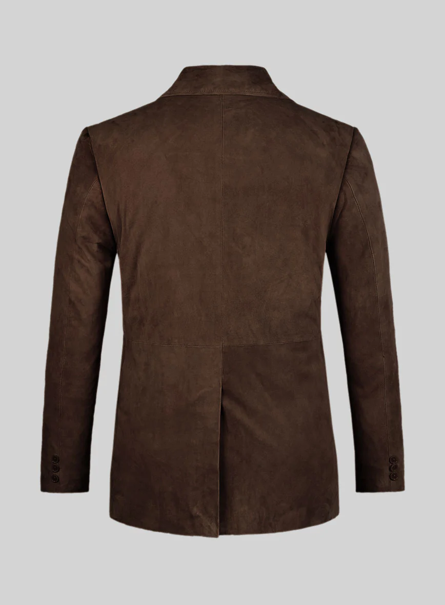 Dark Brown Suede Leather Pea Coat - Image 5