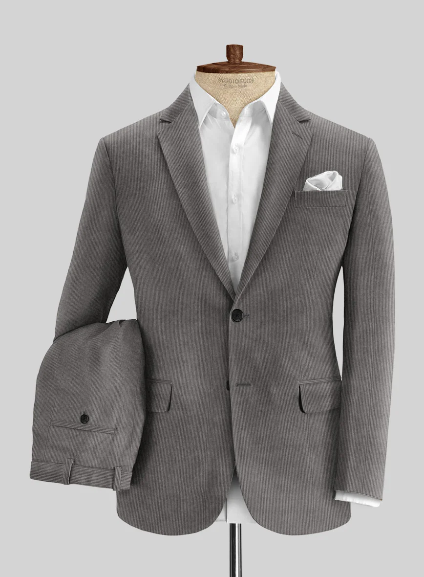 Dark Gray Stretch Pin Corduroy Suit - Image 2