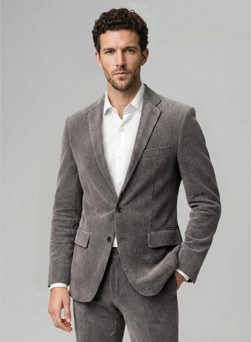 Dark Gray Stretch Pin Corduroy Jacket - Image 2