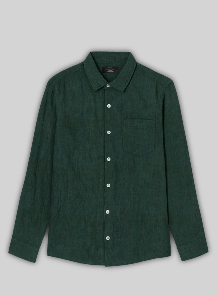 Dark Moss Pure Linen Shirt - Image 3