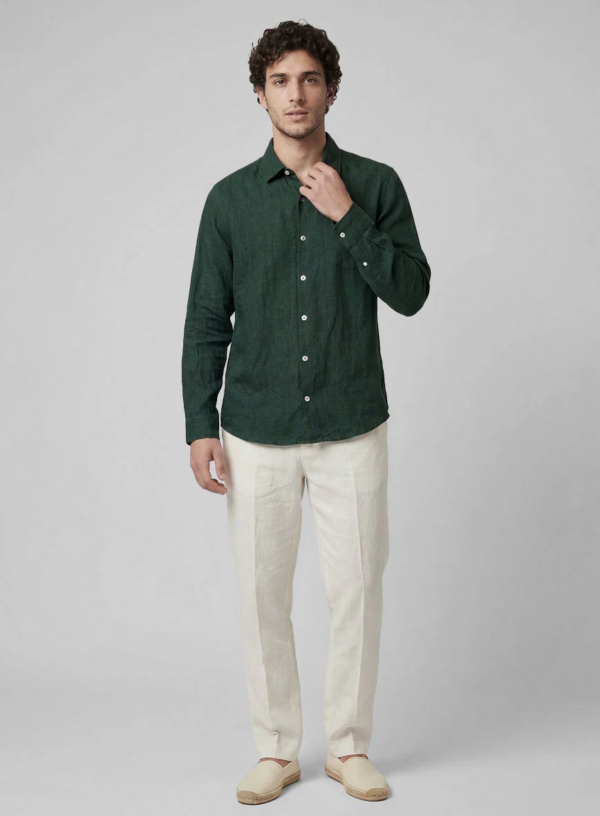 Dark Moss Pure Linen Shirt - Image 4