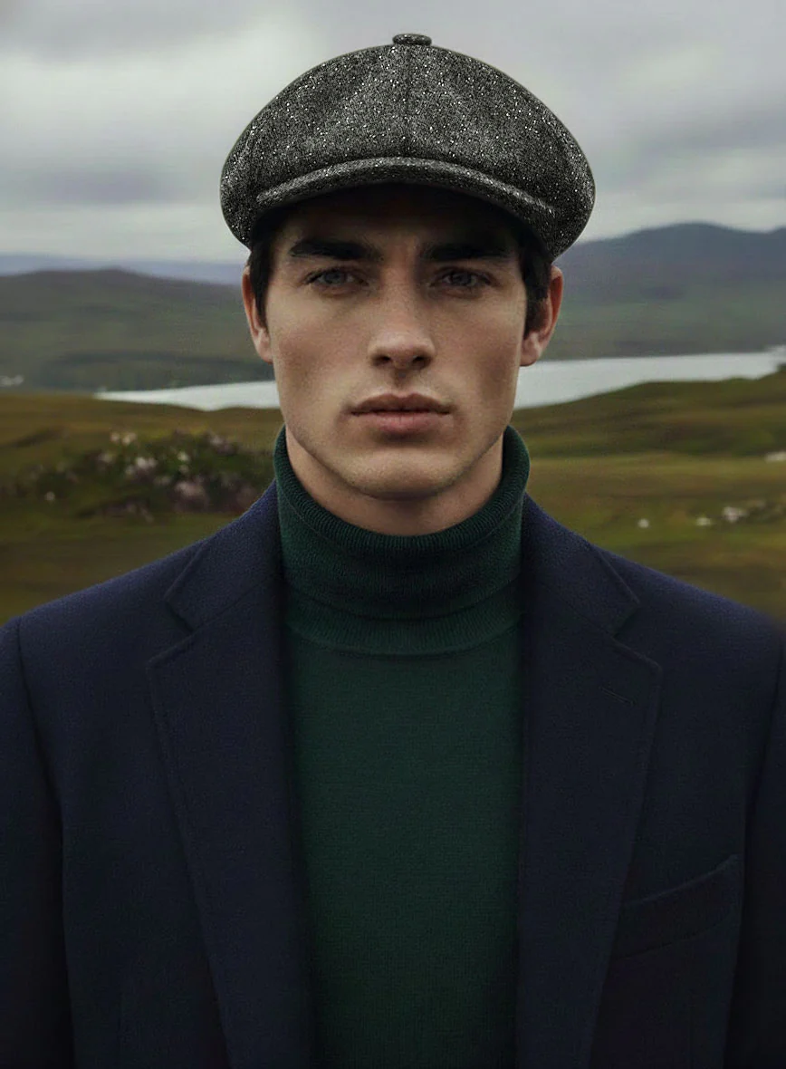 Dark Olive Flecks Donegal Tweed Newsboy Cap - Image 2