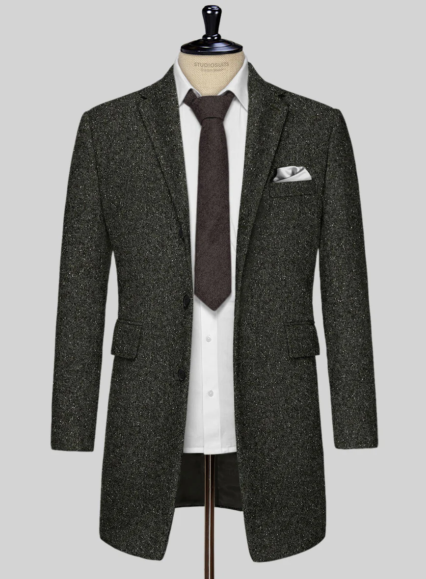Dark Olive Flecks Donegal Tweed Overcoat - Image 3
